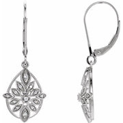 14k White 1/6 Ctw Natural Diamond Granulated Filigree Earrings