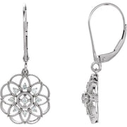 14k White 1/5 Ctw Natural Diamond Granulated Filigree Earrings
