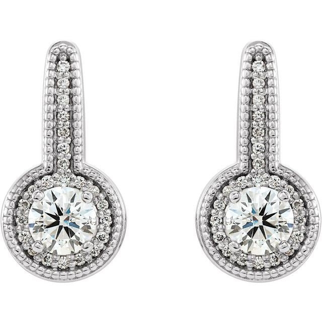 14k White 5/8 Ctw Natural Diamond Halo-style Dangle Earrings