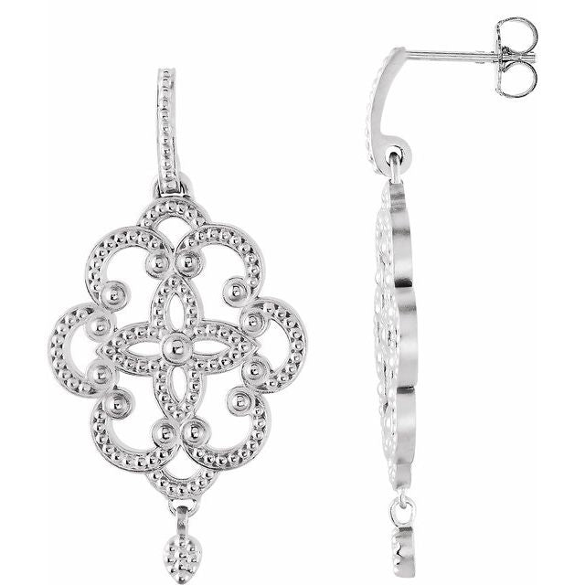 Sterling Silver & 14K White Granulated Earring