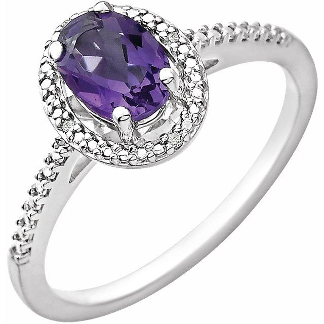 Sterling Silver Natural Amethyst & .01 Ctw Natural Diamond Ring