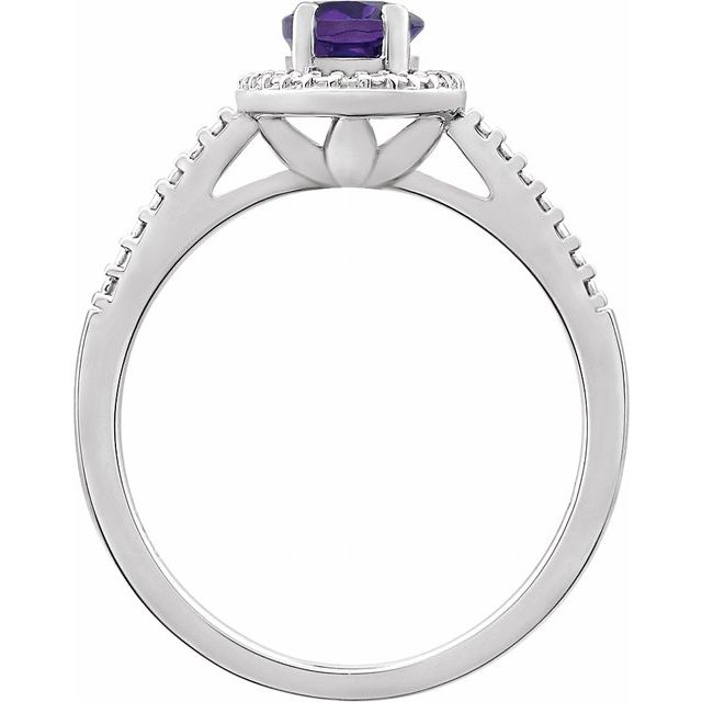 Sterling Silver Natural Amethyst & .01 Ctw Natural Diamond Ring