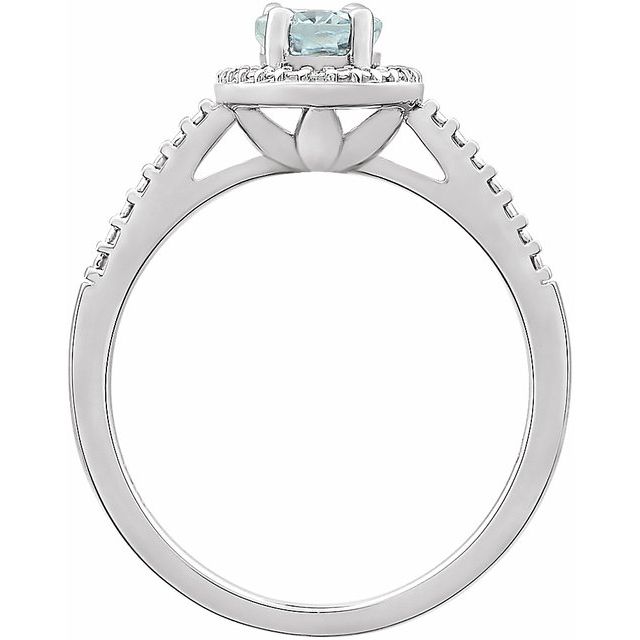 Sterling Silver Natural Aquamarine & .01 Ctw Natural Diamond Ring