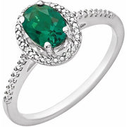 Sterling Silver Lab-grown Emerald & .01 Ctw Natural Diamond Ring