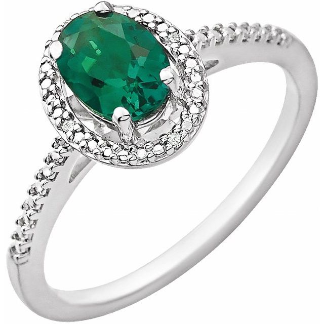 Sterling Silver Lab-grown Emerald & .01 Ctw Natural Diamond Ring