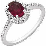 Sterling Silver Lab-grown Ruby & .01 Ctw Natural Diamond Ring