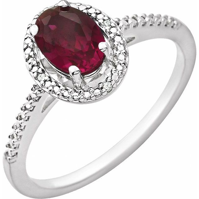 Sterling Silver Lab-grown Ruby & .01 Ctw Natural Diamond Ring