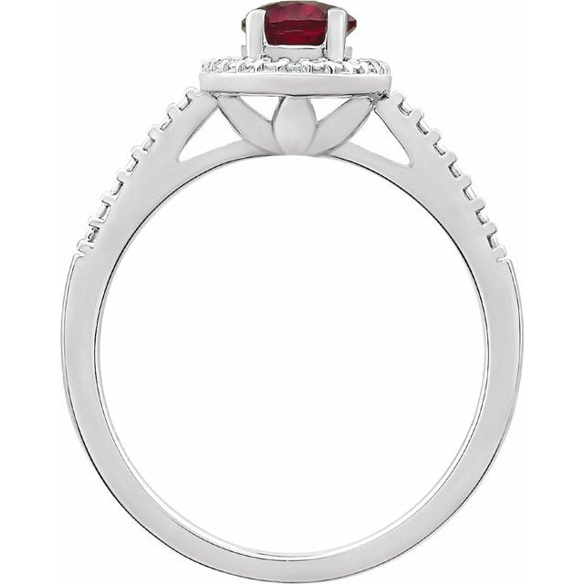 Sterling Silver Lab-grown Ruby & .01 Ctw Natural Diamond Ring