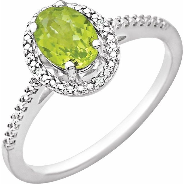 Sterling Silver Natural Peridot & .01 Ctw Natural Diamond Ring