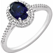 Sterling Silver Lab-grown Blue Sapphire & .01 Ctw Natural Diamond Ring