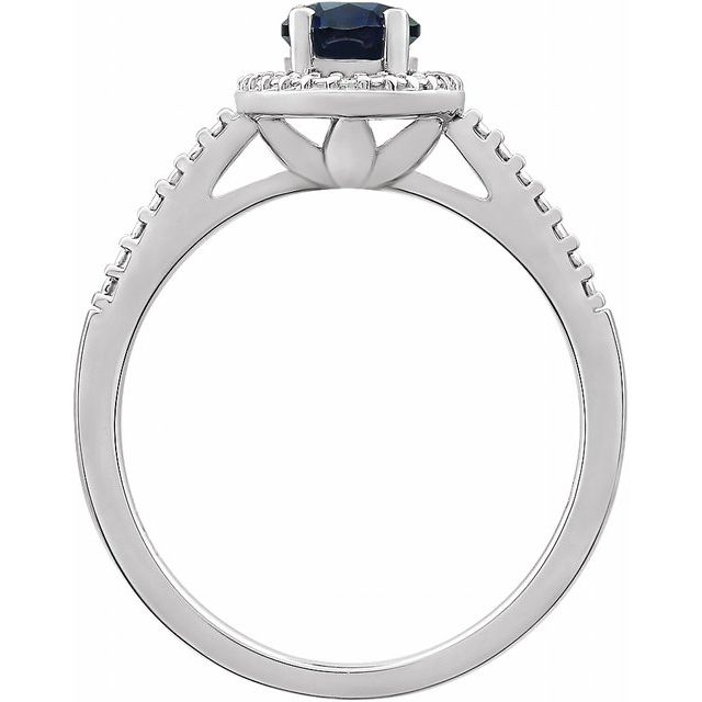 Sterling Silver Lab-grown Blue Sapphire & .01 Ctw Natural Diamond Ring