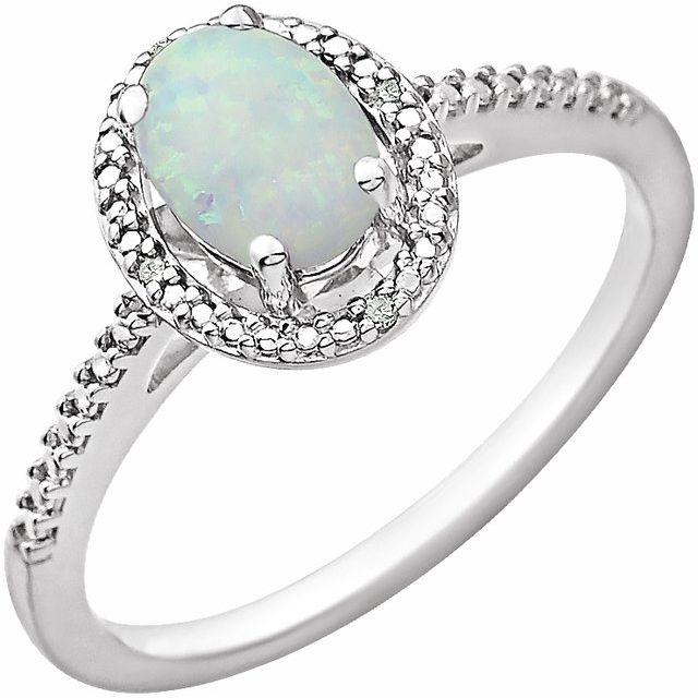Sterling Silver Lab-grown Opal & .01 Ctw Natural Diamond Ring