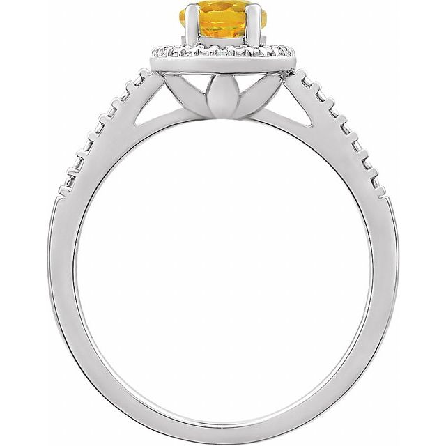 Sterling Silver Natural Citrine & .01 Ctw Natural Diamond Ring