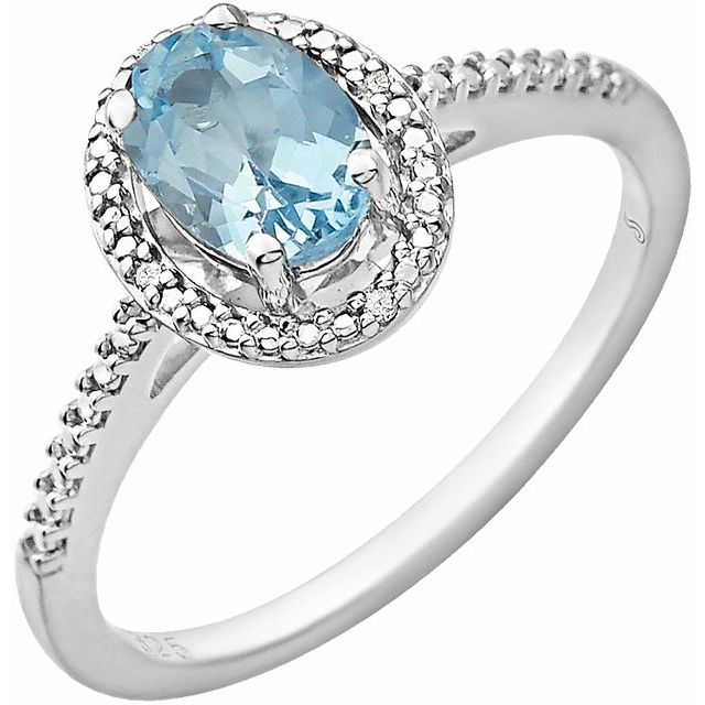 Sterling Silver Natural Sky Blue Topaz & .01 Ctw Natural Diamond Ring
