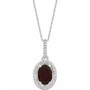 Sterling Silver Natural Mozambique Garnet & .01 Ctw Natural Diamond 18' Necklace
