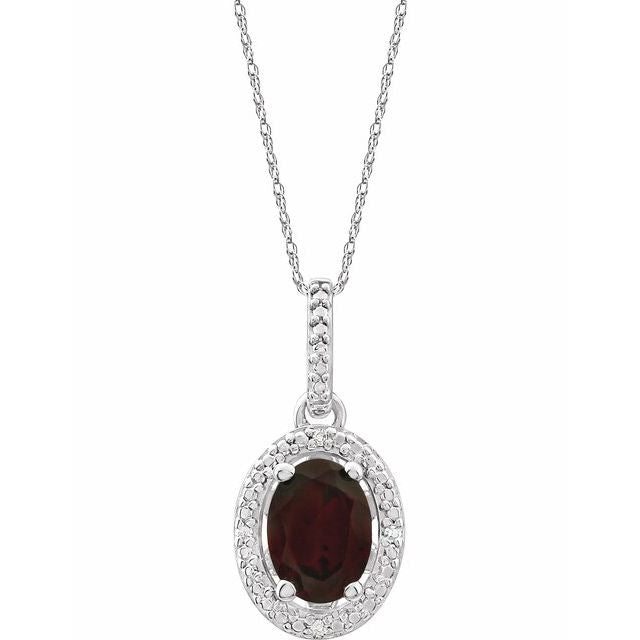 Sterling Silver Natural Mozambique Garnet & .01 Ctw Natural Diamond 18' Necklace