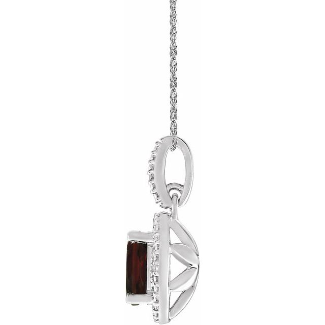 Sterling Silver Natural Mozambique Garnet & .01 Ctw Natural Diamond 18' Necklace