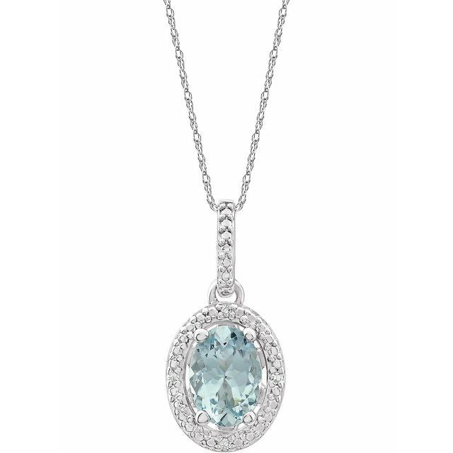 Sterling Silver Natural Aquamarine & .01 Ctw Natural Diamond 18' Necklace