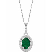 Sterling Silver Lab-grown Emerald & .01 Ctw Natural Diamond 18' Necklace