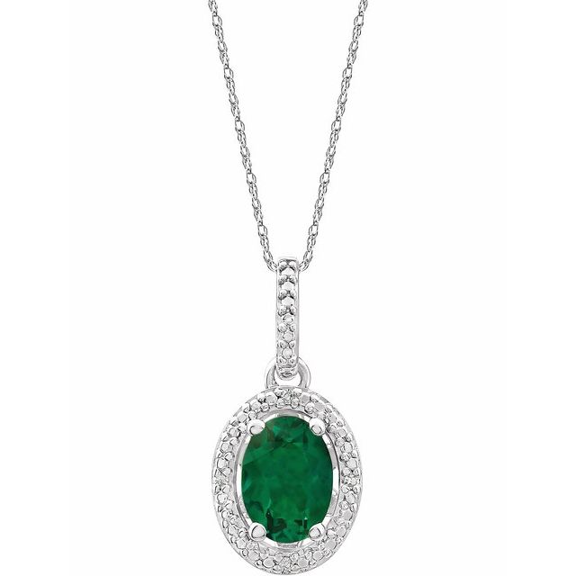 Sterling Silver Lab-grown Emerald & .01 Ctw Natural Diamond 18' Necklace