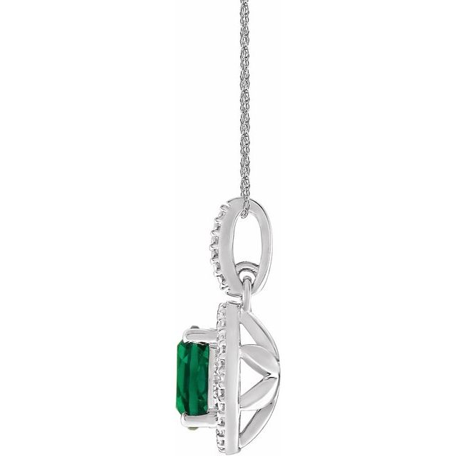 Sterling Silver Lab-grown Emerald & .01 Ctw Natural Diamond 18' Necklace