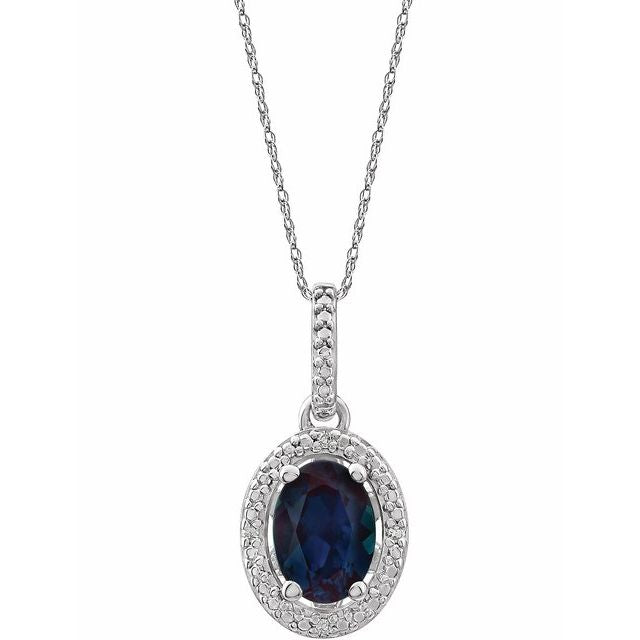 Sterling Silver Lab-grown Alexandrite & .01 Ctw Natural Diamond 18' Necklace