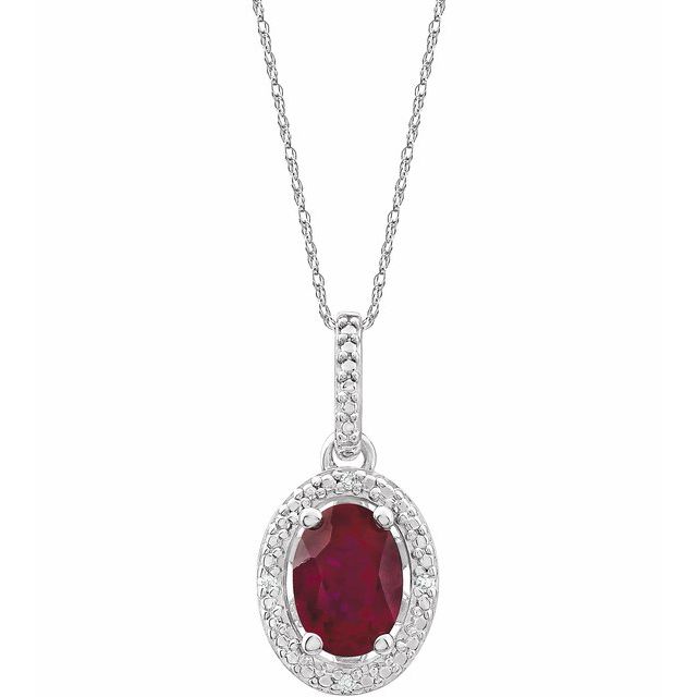 Sterling Silver Lab-grown Ruby & .01 Ctw Natural Diamond 18' Necklace