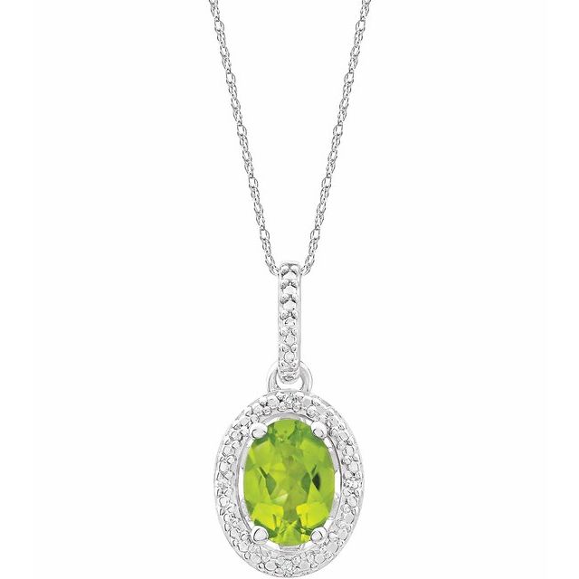Sterling Silver Natural Peridot & .01 Ctw Natural Diamond 18' Necklace