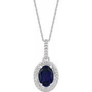 Sterling Silver Lab-grown Blue Sapphire & .01 Ctw Natural Diamond 18' Necklace