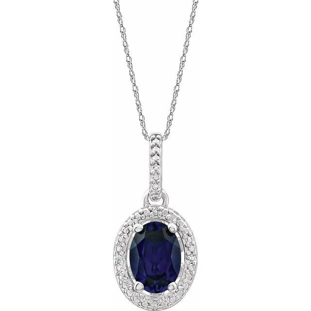 Sterling Silver Lab-grown Blue Sapphire & .01 Ctw Natural Diamond 18' Necklace