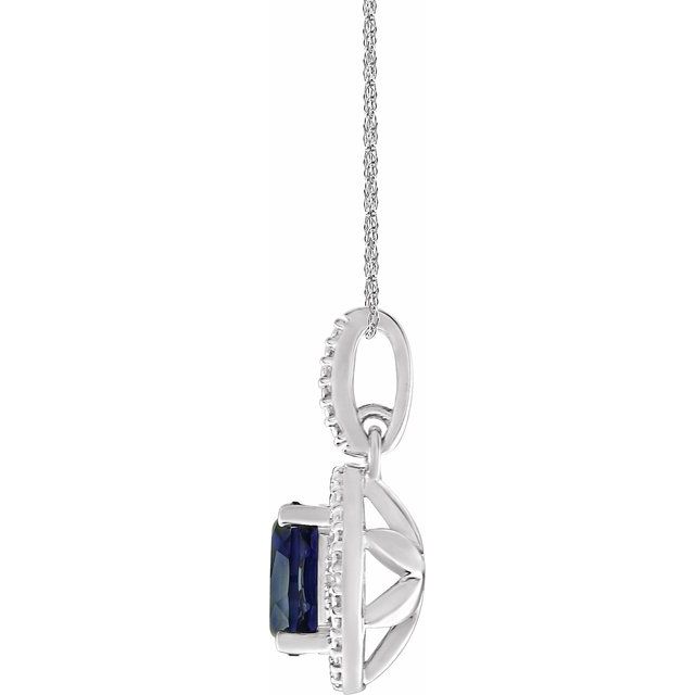 Sterling Silver Lab-grown Blue Sapphire & .01 Ctw Natural Diamond 18' Necklace