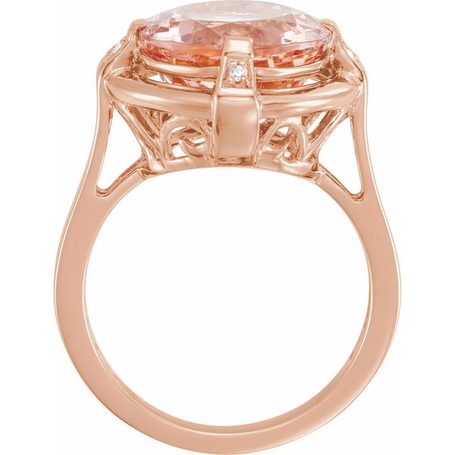 14K Rose Checkerboard Natural Pink Morganite & .02 CTW Natural Diamond Ring