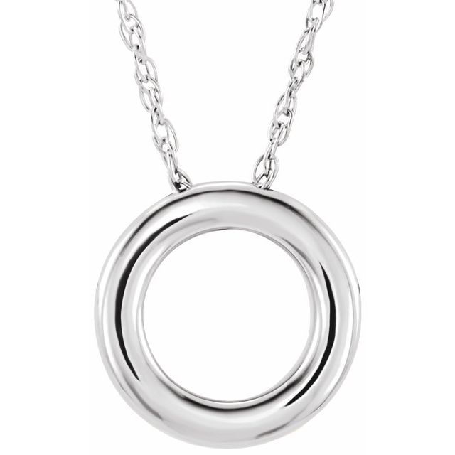 14k White 13 Mm Circle 18' Necklace