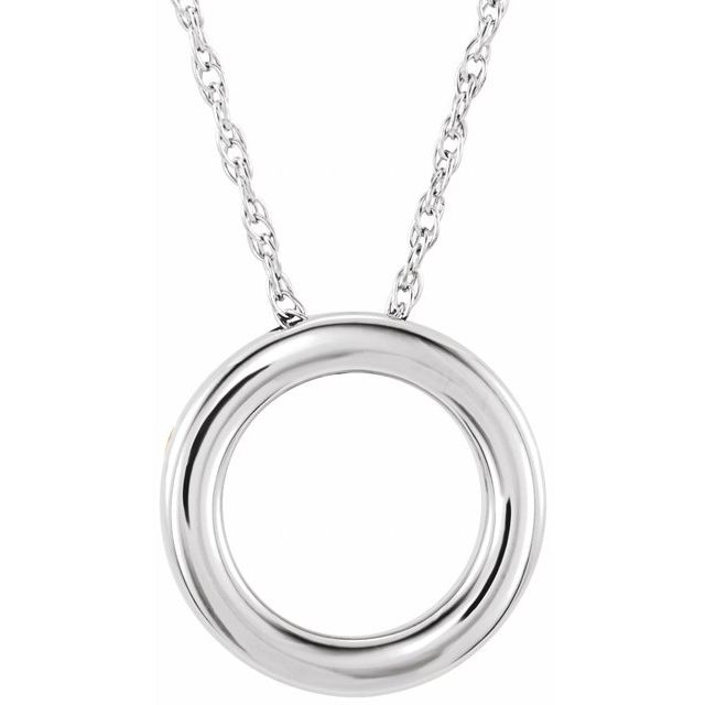 14k White 15 Mm Circle 18' Necklace