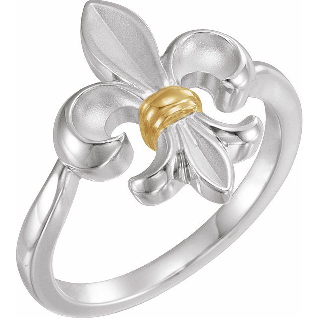 Sterling Silver & 14K Yellow Fleur-de-lis Ring