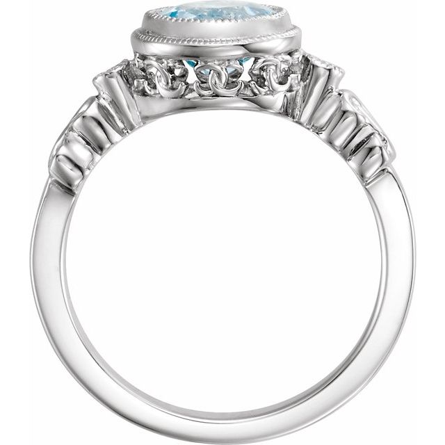 14K White Natural Aquamarine & .02 CTW Natural Diamond Ring