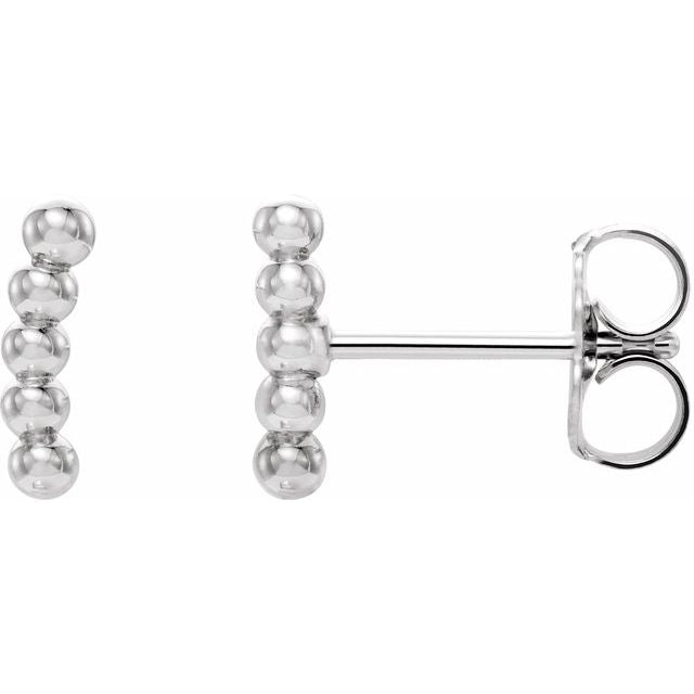 14k White Curved Beaded Earrings