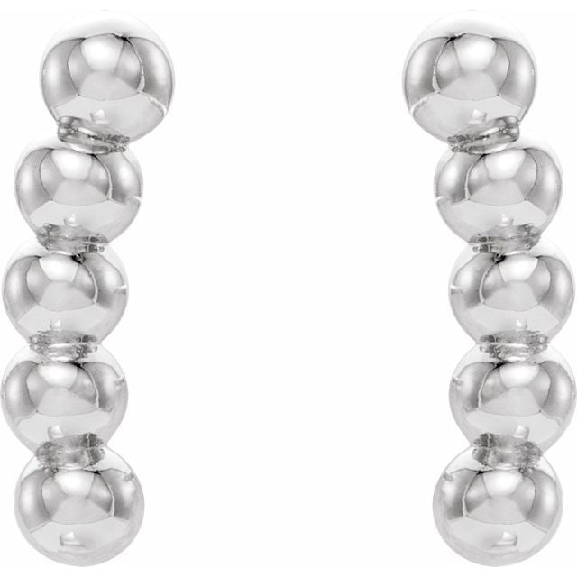 14k White Curved Beaded Earrings