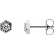 14k White 1/8 Ctw Natural Diamond Hexagon Stud Earrings