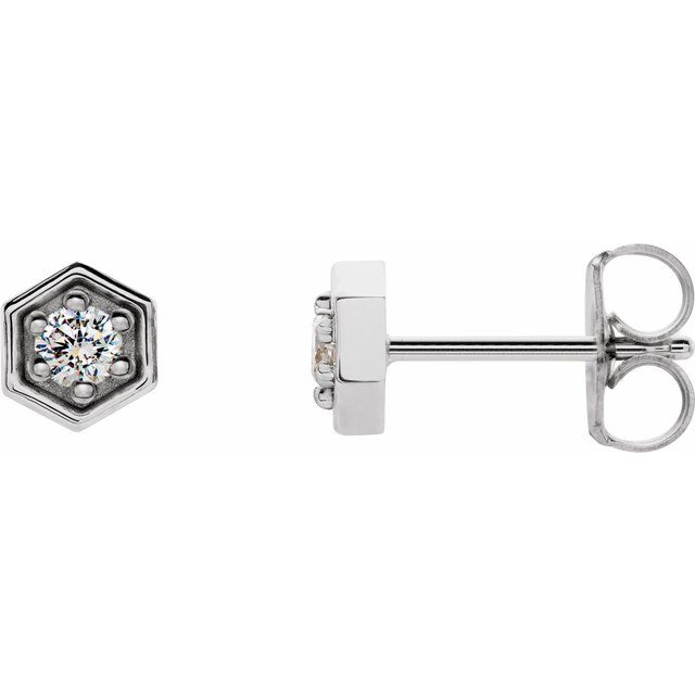 14k White 1/8 Ctw Natural Diamond Hexagon Stud Earrings