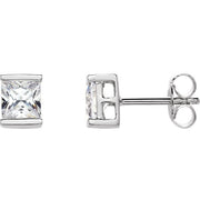 Sterling Silver 5x5 mm Square Imitation White Cubic Zirconia Earrings