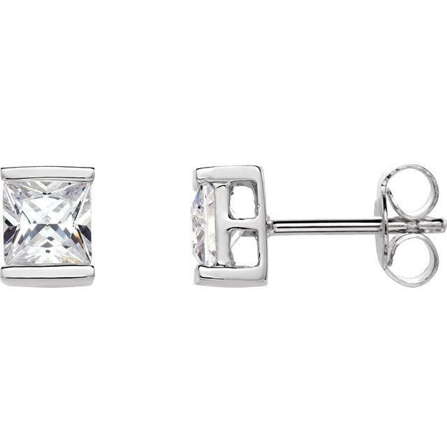 Sterling Silver 5x5 mm Square Imitation White Cubic Zirconia Earrings