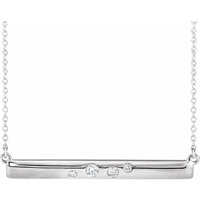14k White 1/10 Ctw Natural Diamond Bar 16-18' Necklace