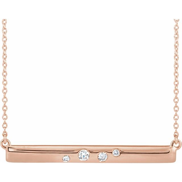 14k Rose 1/10 Ctw Natural Diamond Bar 16-18' Necklace