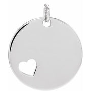 14k White Engravable Pierced Heart Disc Pendant