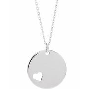 Sterling Silver Engravable Pierced Heart Disc 16-18' Necklace