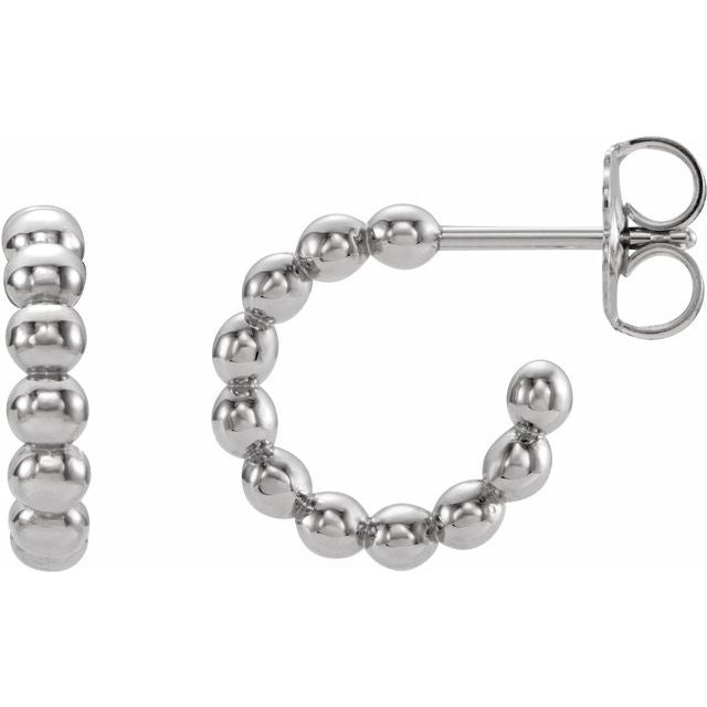 Sterling Silver Beaded 12 Mm Hoop Earrings