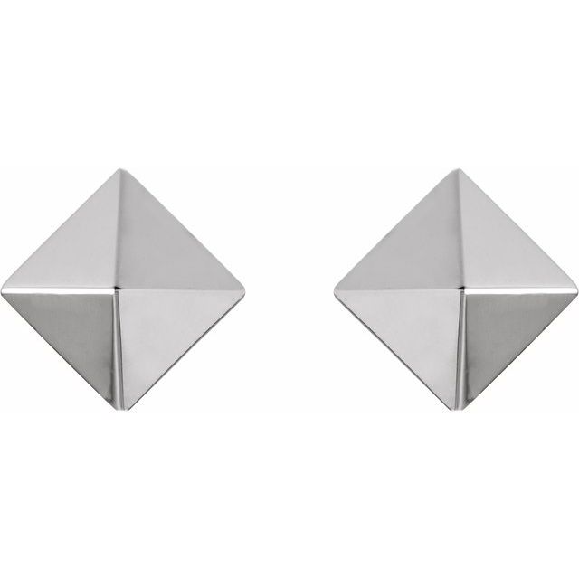14K White Pyramid Stud Earrings