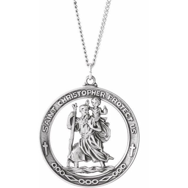 Sterling Silver 38.7 mm St. Christopher Medal 24' Necklace