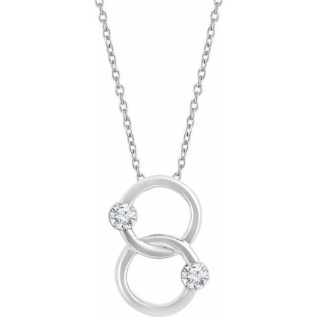 14k White 1/10 Ctw Natural Diamond Two-stone Interlocking Circle 18' Necklace